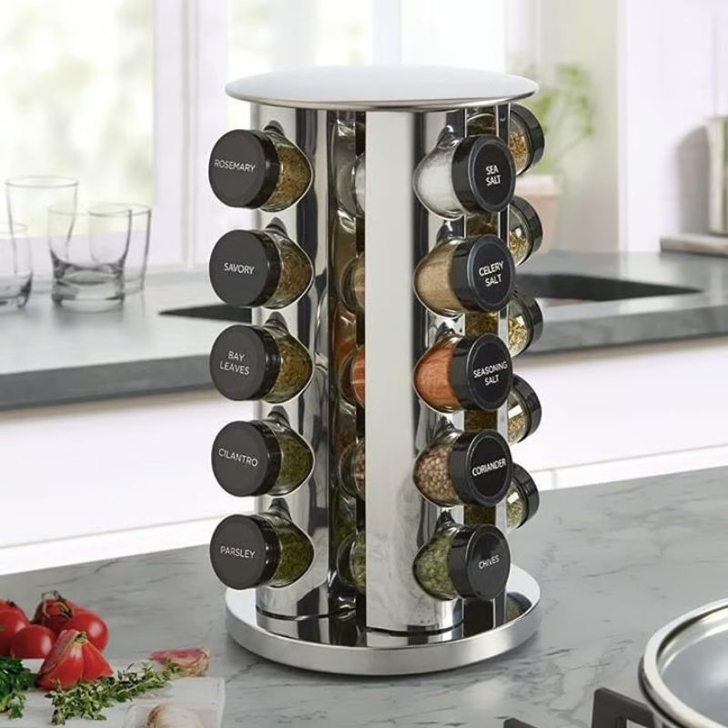 360° Rotating Stainless Steel Spice Organizer - Space-Saving & Functional