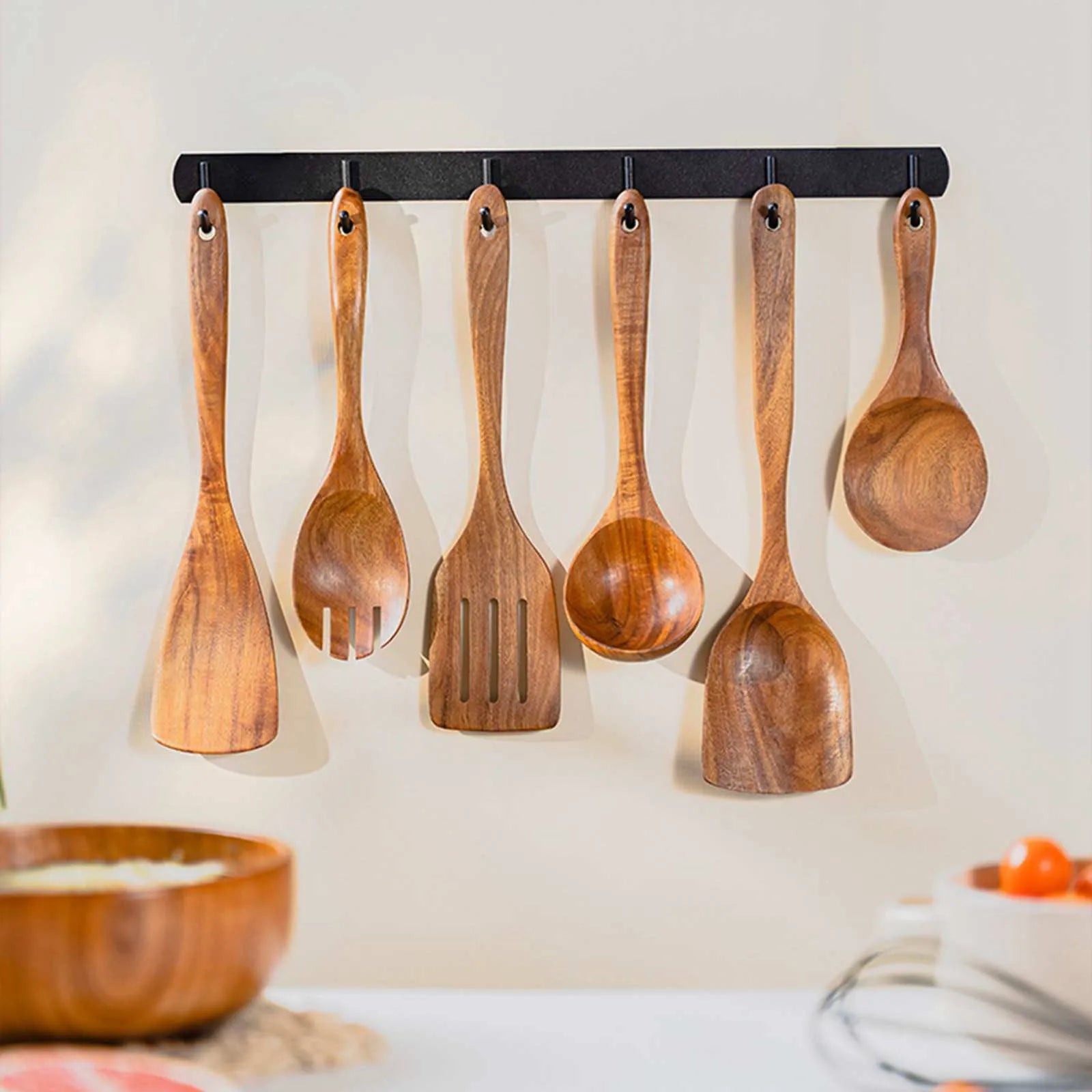 Wooden kitchen utensil holder