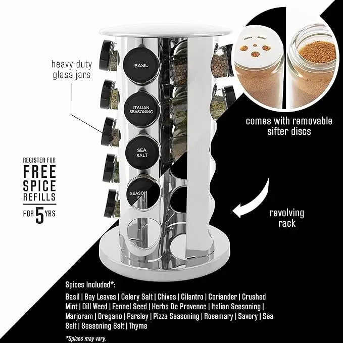 360° Rotating Stainless Steel Spice Organizer - Space-Saving & Functional