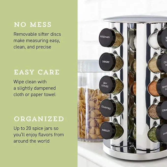 360° Rotating Stainless Steel Spice Organizer - Space-Saving & Functional