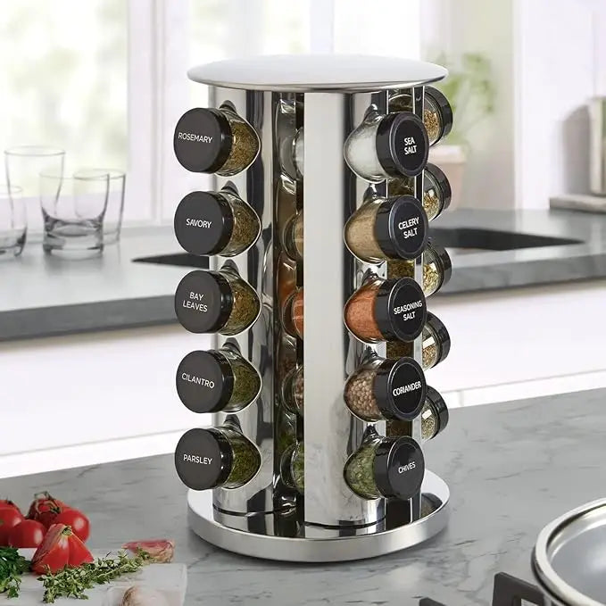 360° Rotating Stainless Steel Spice Organizer - Space-Saving & Functional