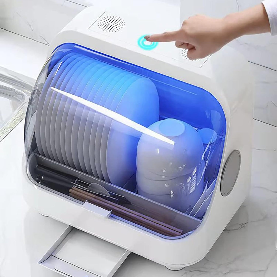 

White USB-powered dish rack for drying and sterilizing tableware