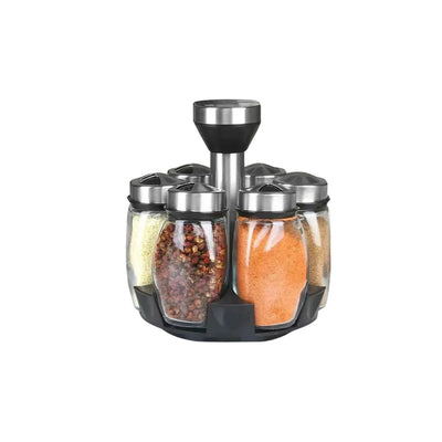 Elegant Kitchen Spice Rack Set – Glass Jars & Rotating Base