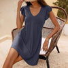 Beach Casual Deep V-neck Pleated Ruffle Sleeve Baggy Tank Dress