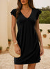 Beach Casual Deep V-neck Pleated Ruffle Sleeve Baggy Tank Dress