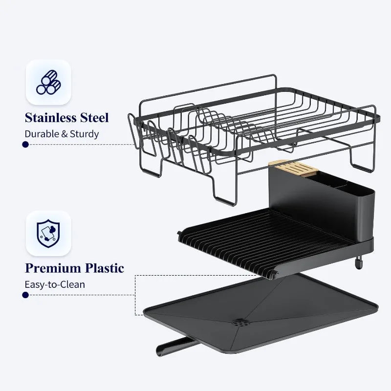 Extendable Dish Drying Rack with Drainboard – Anti-Slip & Rustproof