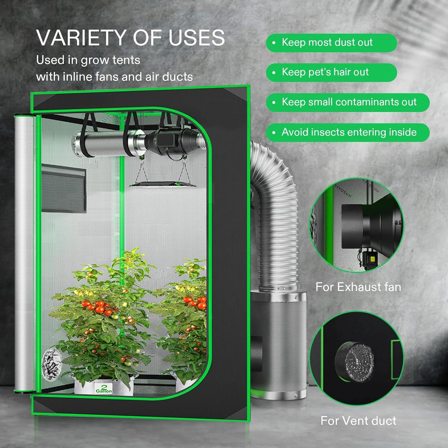 Indoor plant grow tent with floor tray and storage pocket