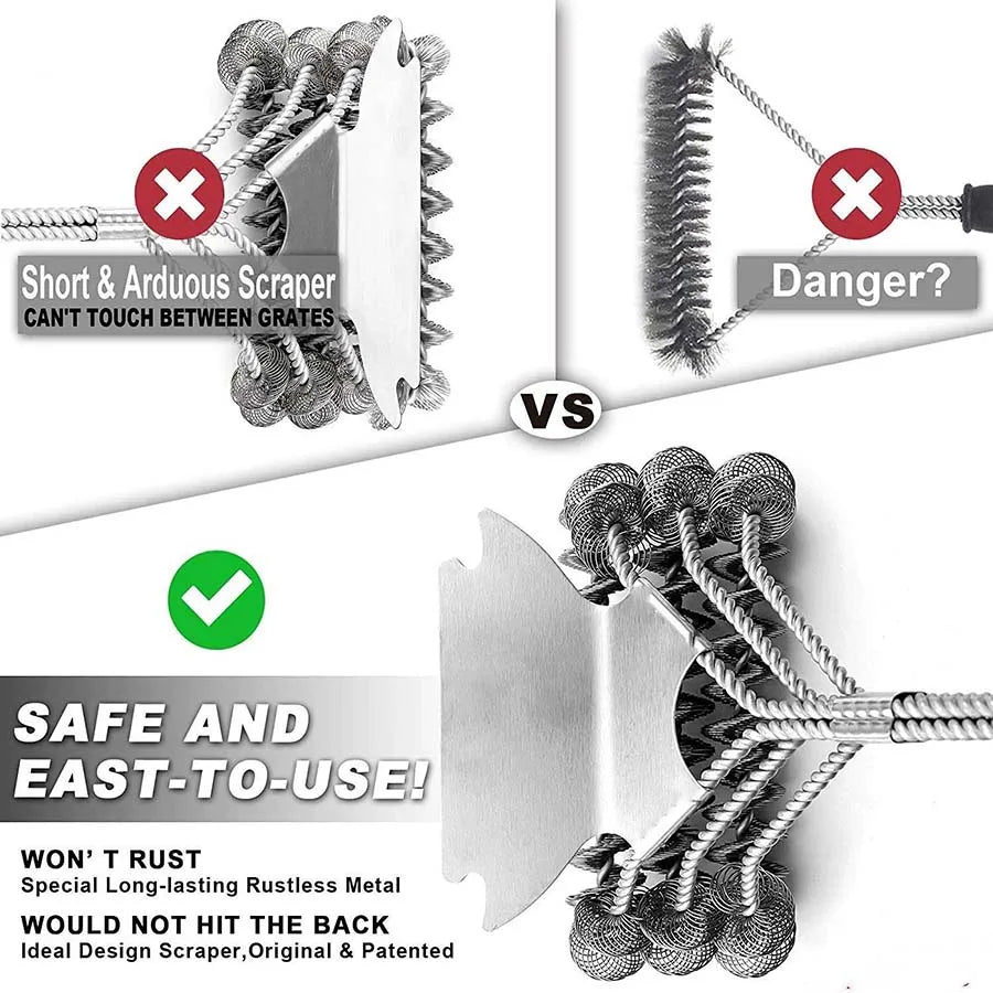Grill brush with scraper