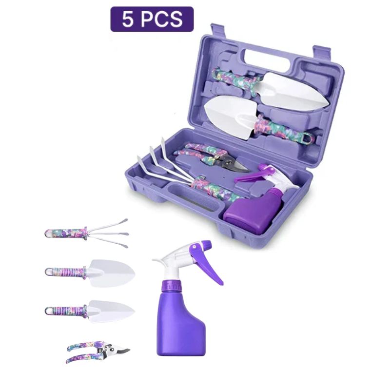 5 pcs Floral Print Garden Tool Set – Pruner, Shears & Sprayer