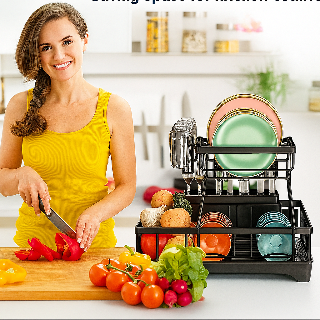 Large Capacity Dish Drying Rack - No Tools, Smart Drain Design